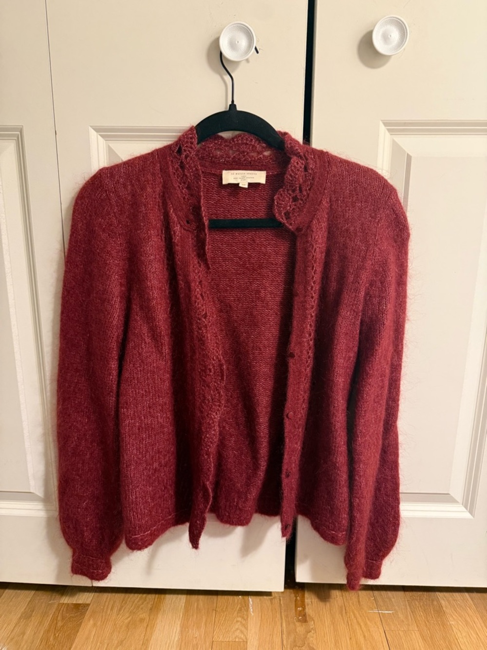 Sezane Red Mohair-Blend Button Cardigan